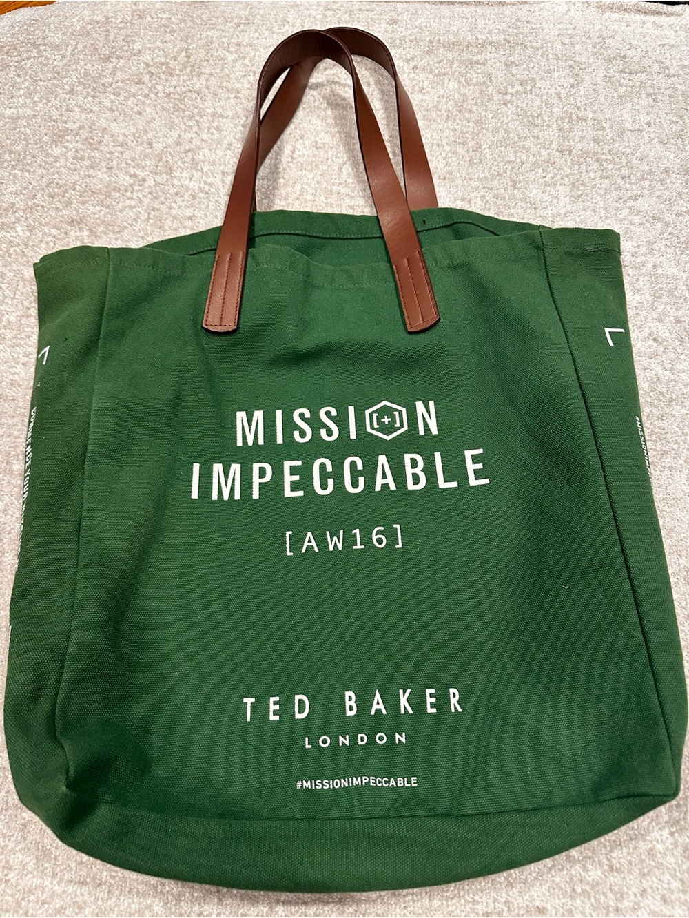 Ted Baker Green Canvas Tote with Brown Straps - 'Mission Impeccable'